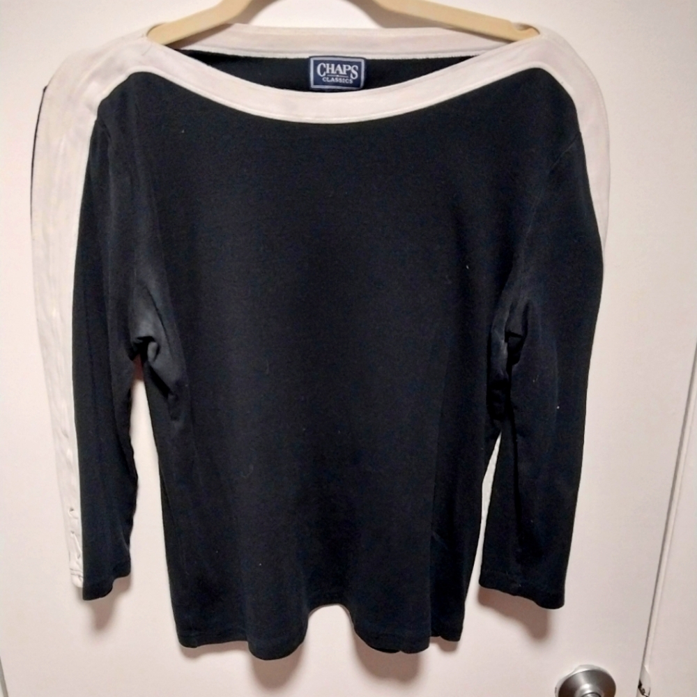 Chaps Black and White Short Sleeve Top